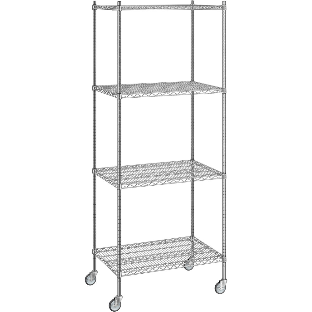 Regency 24 inch x 36 inch x 92 inch NSF Chrome Mobile Wire Shelving Starter Kit with 4 Shelves
