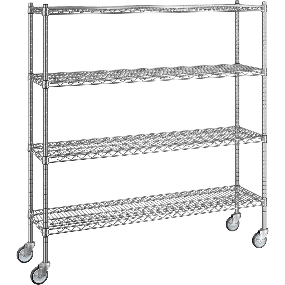 Regency 14 inch x 54 inch x 60 inch NSF Chrome Mobile Wire Shelving Starter Kit with 4 Shelves