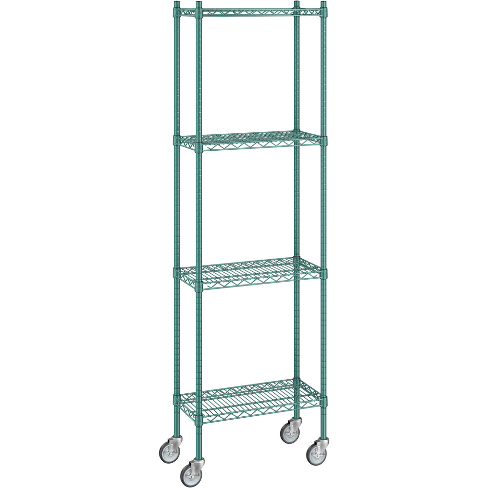Regency 12 inch x 24 inch x 80 inch NSF Green Epoxy Mobile Wire Shelving Starter Kit with 4 Shelves