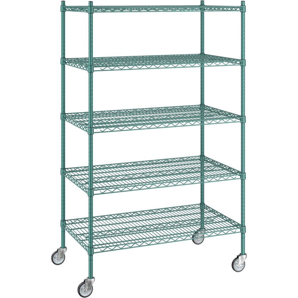 Regency 24 inch x 42 inch x 70 inch NSF Green Epoxy Mobile Wire Shelving Starter Kit with 5 Shelves