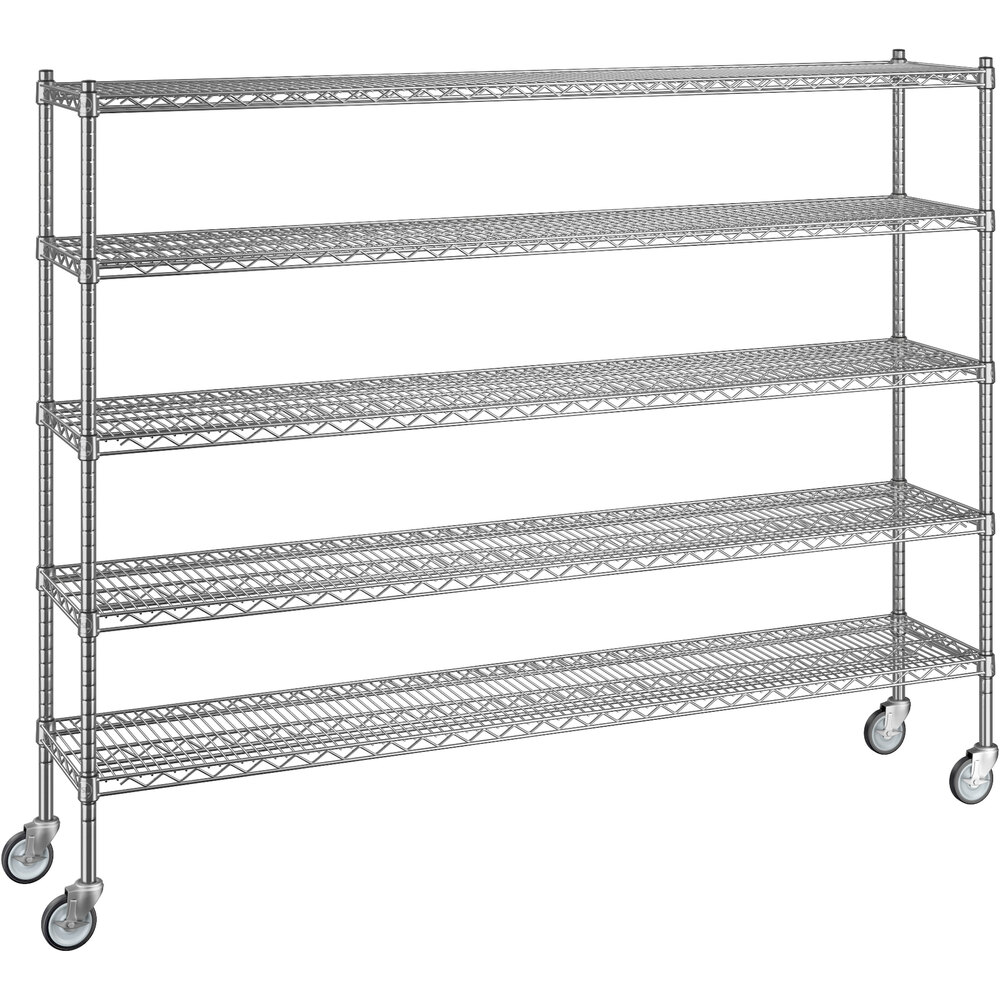 Regency 14 inch x 72 inch x 60 inch NSF Chrome Mobile Wire Shelving Starter Kit with 5 Shelves