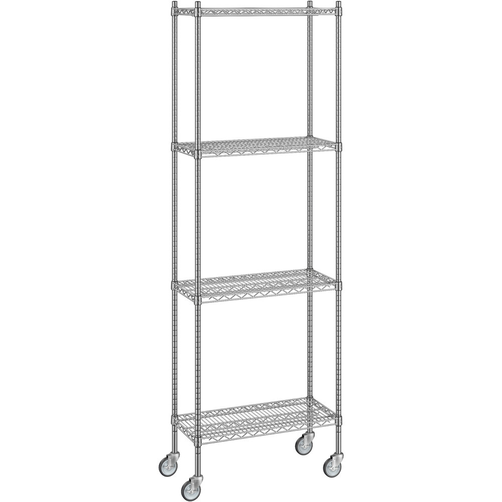 Regency 14 inch x 30 inch x 92 inch NSF Chrome Mobile Wire Shelving Starter Kit with 4 Shelves