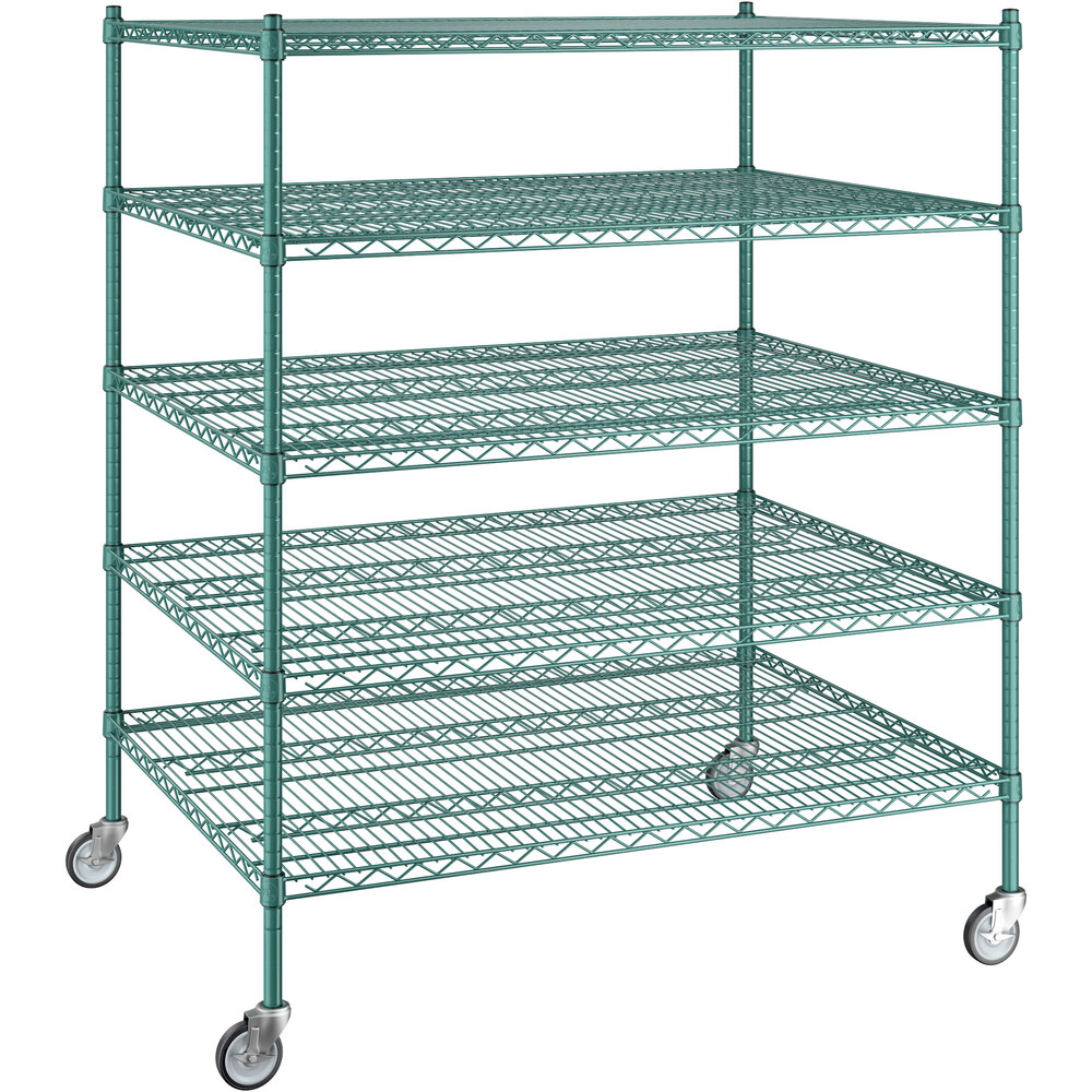 Regency 36 inch x 48 inch x 60 inch NSF Green Epoxy Mobile Wire Shelving Starter Kit with 5 Shelves