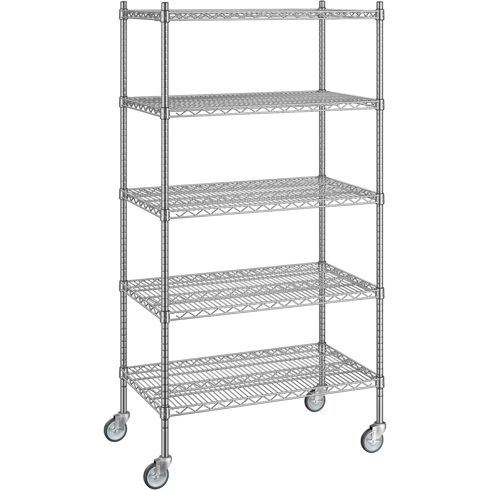 Regency 21 inch x 36 inch x 70 inch NSF Chrome Mobile Wire Shelving Starter Kit with 5 Shelves