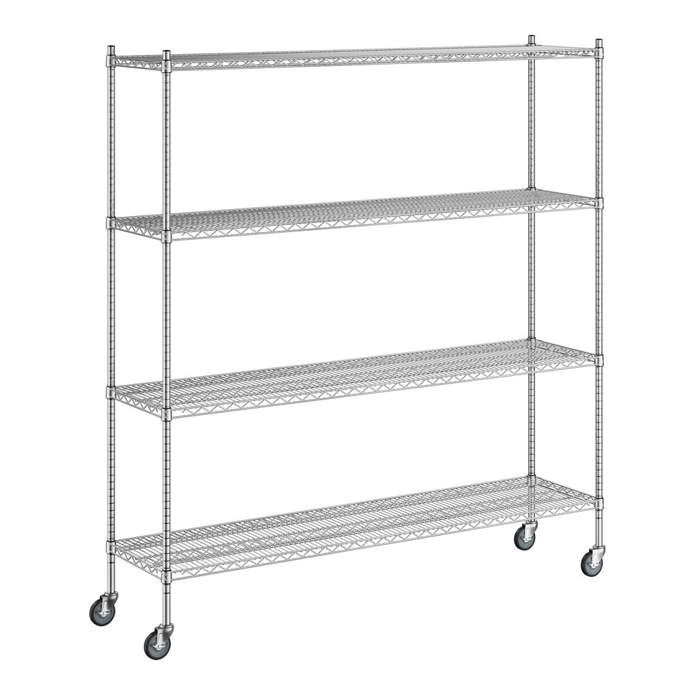 Regency 18 inch x 72 inch x 80 inch NSF Stainless Steel Wire Mobile Shelving Starter Kit with 4 Shelves