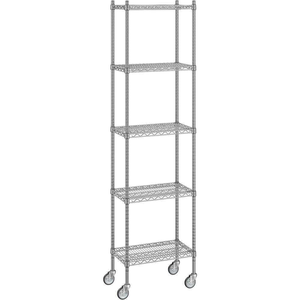 Regency 14 inch x 24 inch x 92 inch NSF Chrome Mobile Wire Shelving Starter Kit with 5 Shelves