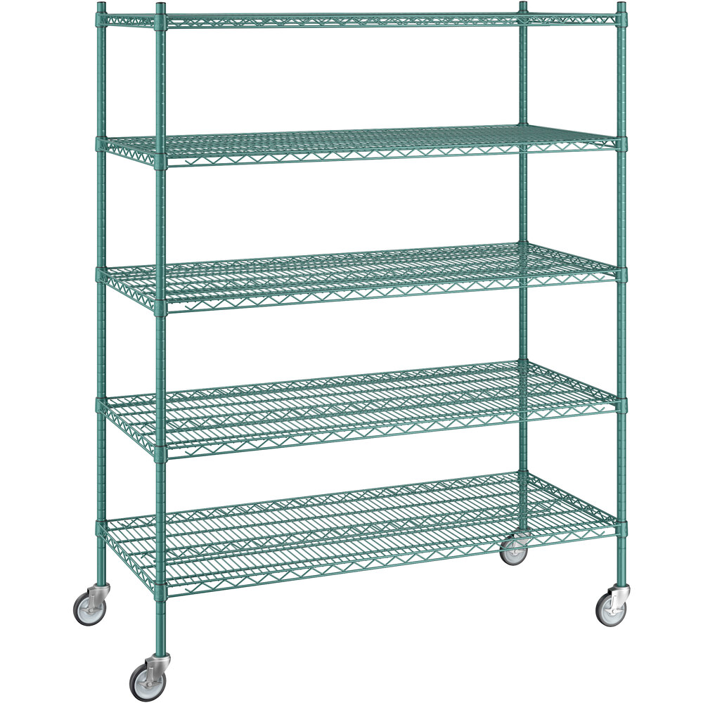 Regency 24 inch x 54 inch x 70 inch NSF Green Epoxy Mobile Wire Shelving Starter Kit with 5 Shelves