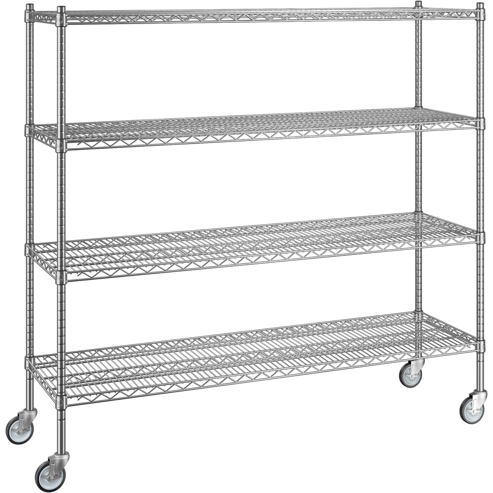 Regency 18 inch x 60 inch x 60 inch NSF Chrome Mobile Wire Shelving Starter Kit with 4 Shelves