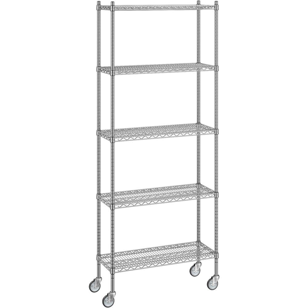 Regency 14 inch x 36 inch x 92 inch NSF Chrome Mobile Wire Shelving Starter Kit with 5 Shelves