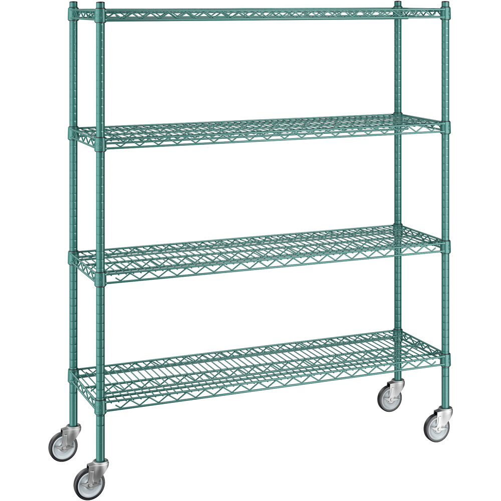 Regency 14 inch x 48 inch x 60 inch NSF Green Epoxy Mobile Wire Shelving Starter Kit with 4 Shelves