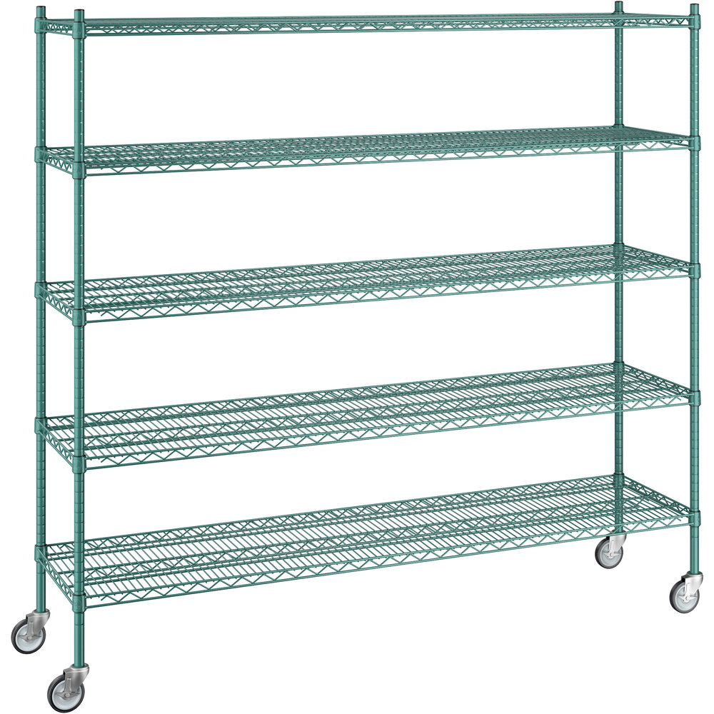 Regency 18 inch x 72 inch x 70 inch NSF Green Epoxy Mobile Wire Shelving Starter Kit with 5 Shelves