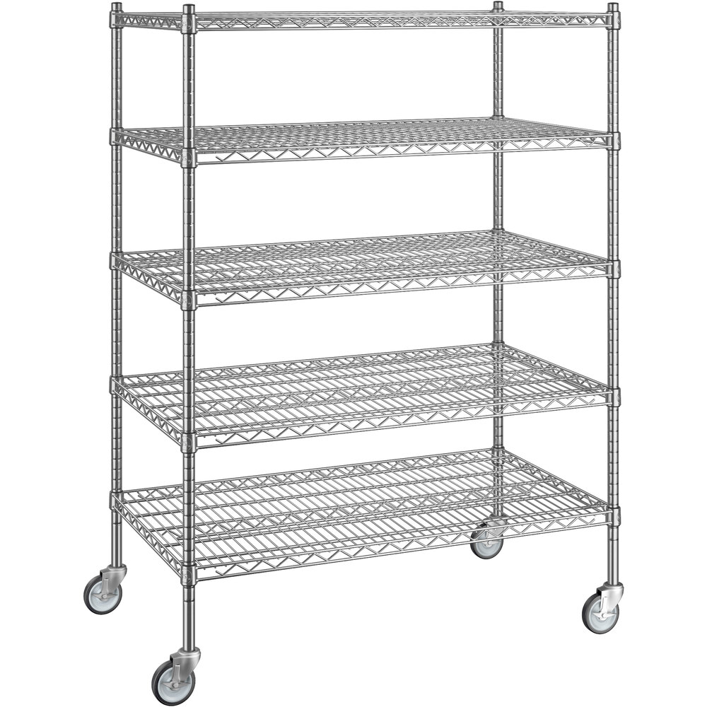 Regency 24 inch x 42 inch x 60 inch NSF Chrome Mobile Wire Shelving Starter Kit with 5 Shelves