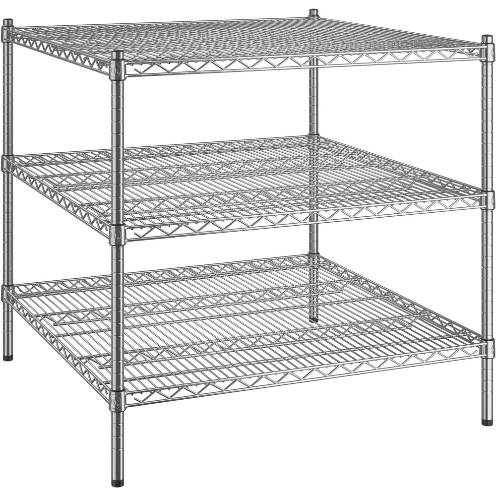 Regency 36 inch x 36 inch x 34 inch NSF Chrome Stationary Wire Shelving Starter Kit with 3 Shelves