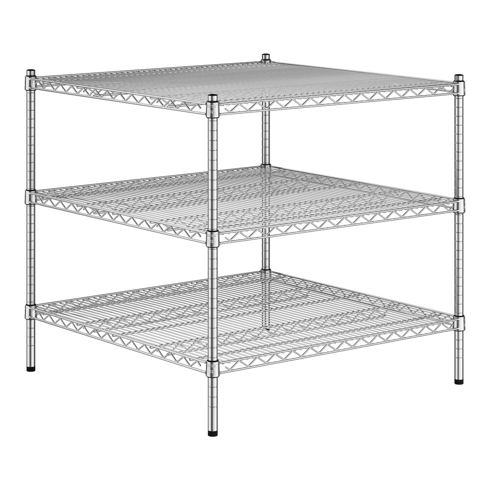36" Wide NSF Chrome Stationary Wire Shelving Starter Kit with 3 Shelves