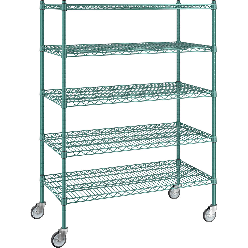 Regency 21 inch x 42 inch x 60 inch NSF Green Epoxy Mobile Wire Shelving Starter Kit with 5 Shelves