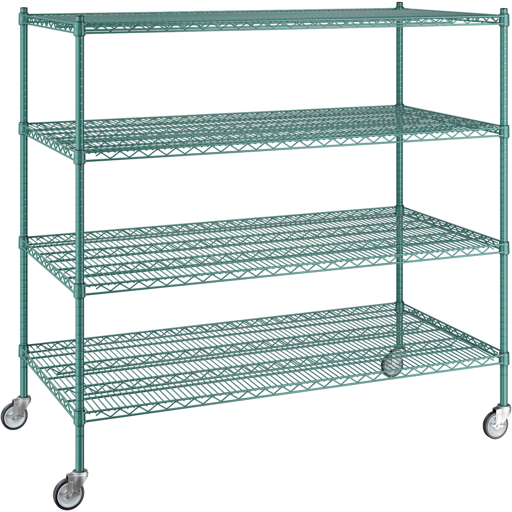 Regency 30 inch x 60 inch x 60 inch NSF Green Epoxy Mobile Wire Shelving Starter Kit with 4 Shelves