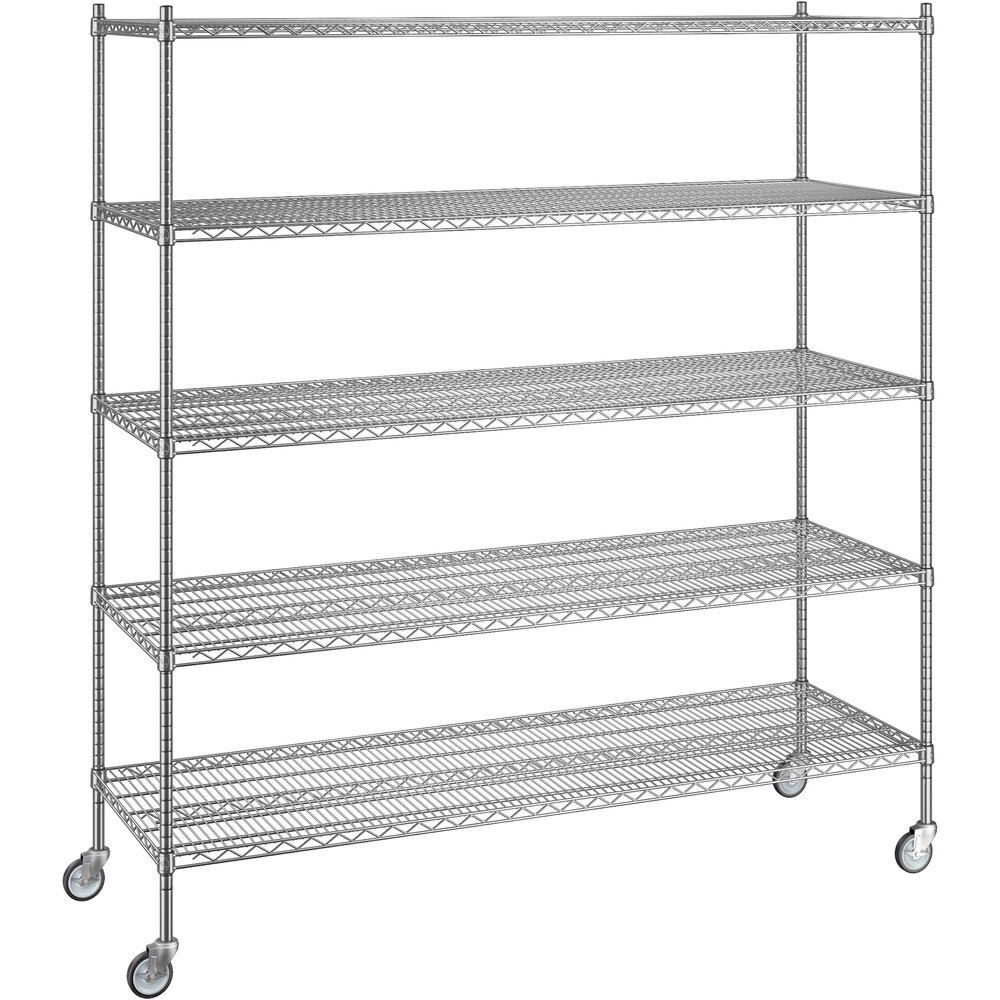 Regency 24 inch x 72 inch x 80 inch NSF Stainless Steel Wire Mobile Shelving Starter Kit with 5 Shelves