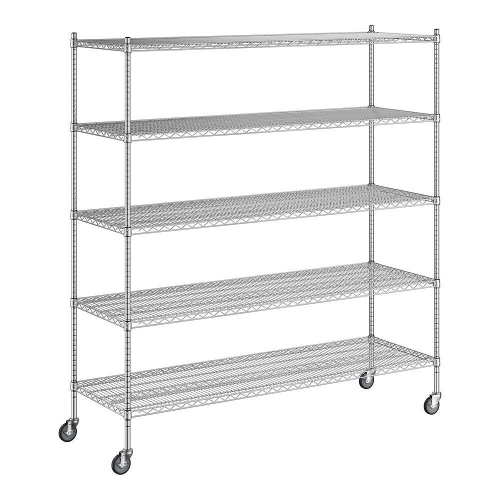 Regency 24 inch x 72 inch x 80 inch NSF Stainless Steel Wire Mobile Shelving Starter Kit with 5 Shelves