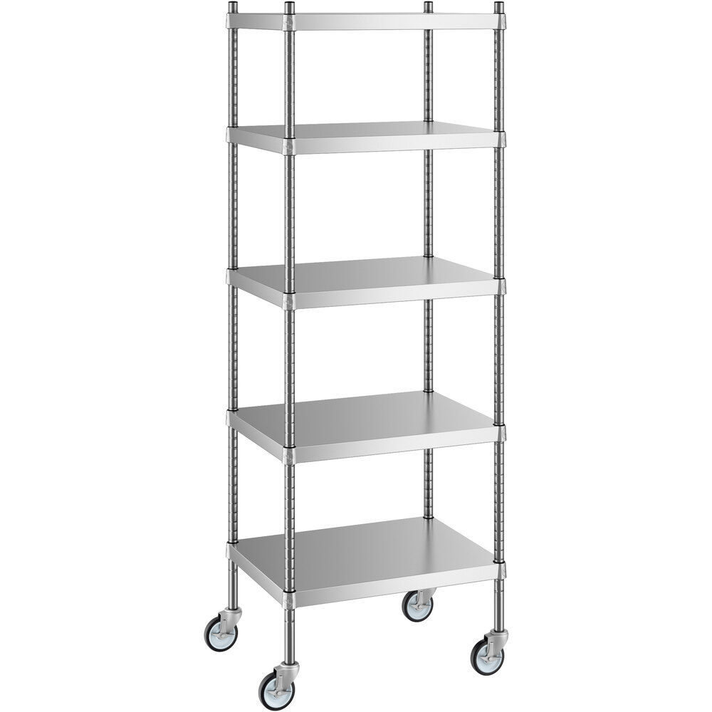 Regency 18 inch x 24 inch x 70 inch NSF Solid Stainless Steel Mobile Shelving Starter Kit with 5 Shelves