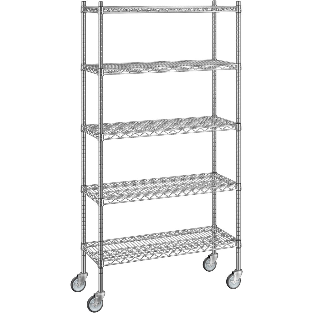 Regency 14 inch x 36 inch x 70 inch NSF Chrome Mobile Wire Shelving Starter Kit with 5 Shelves