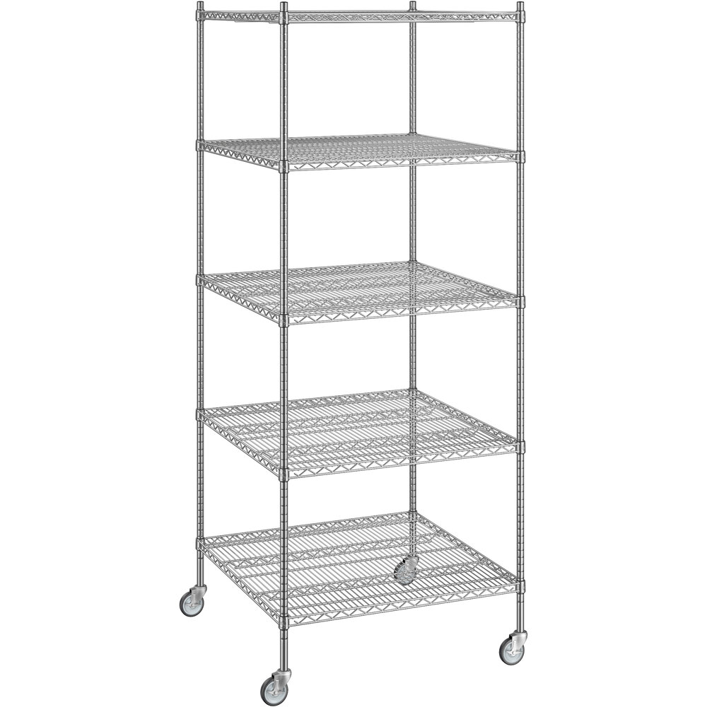 Regency 36 inch x 36 inch x 92 inch NSF Chrome Mobile Wire Shelving Starter Kit with 5 Shelves