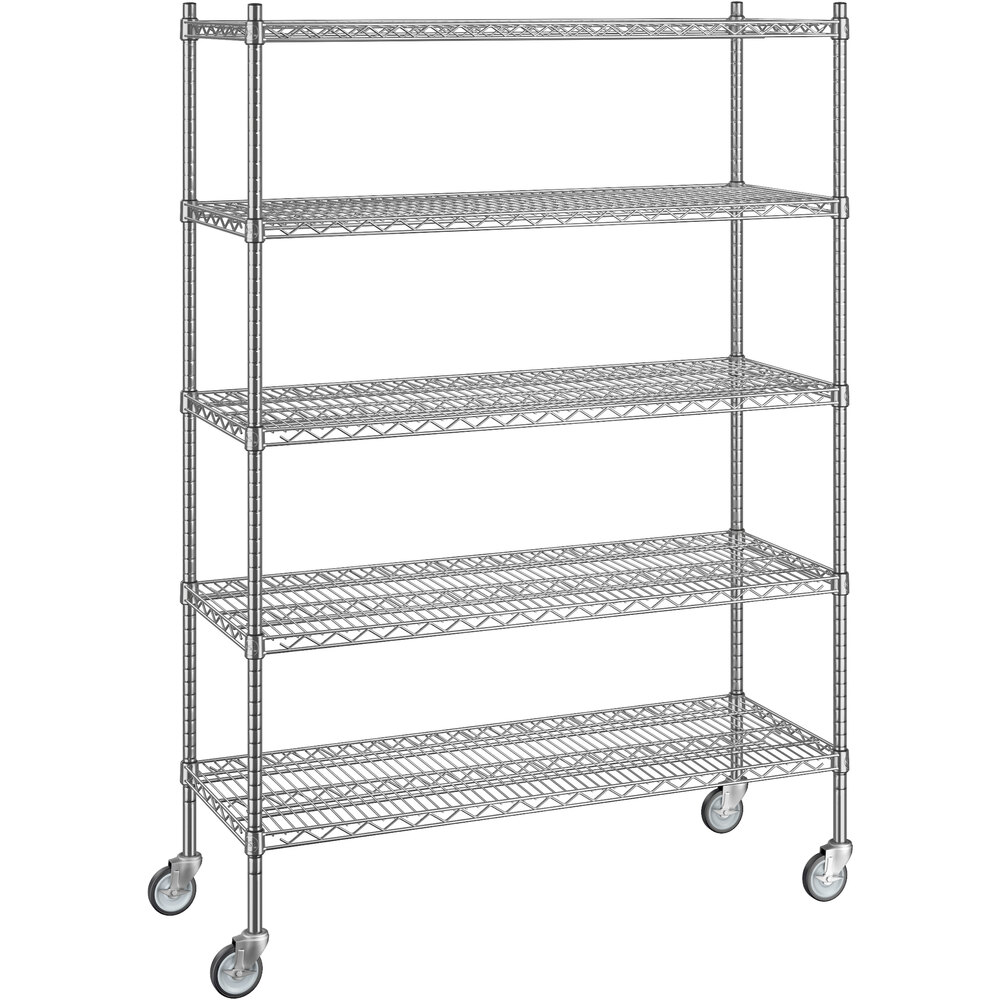 Regency 18 inch x 48 inch x 70 inch NSF Chrome Mobile Wire Shelving Starter Kit with 5 Shelves
