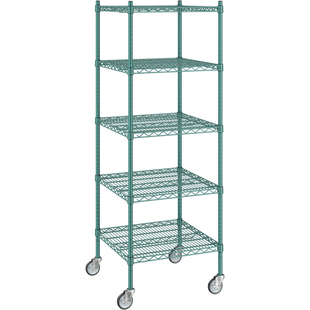 Regency 24 inch x 24 inch x 70 inch NSF Green Epoxy Mobile Wire Shelving Starter Kit with 5 Shelves