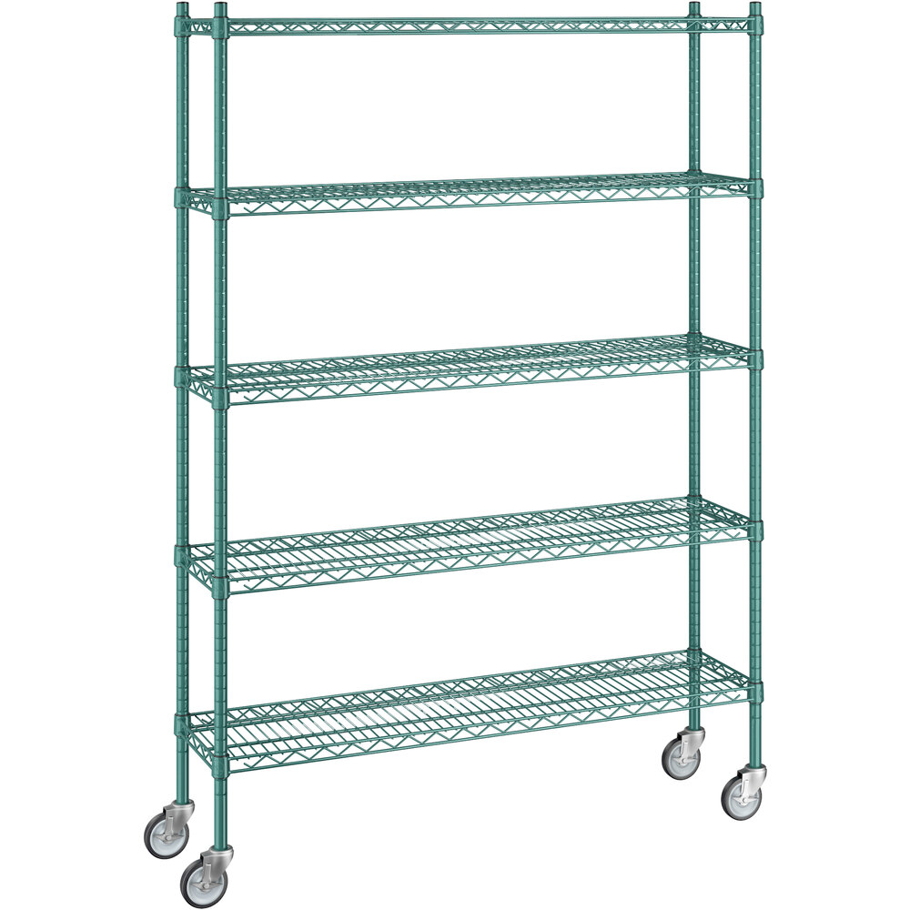 Regency 12 inch x 48 inch x 70 inch NSF Green Epoxy Mobile Wire Shelving Starter Kit with 5 Shelves