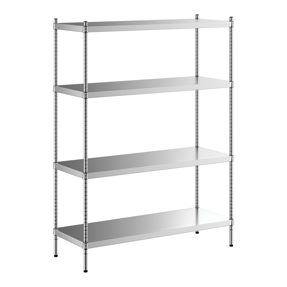 Regency 18 inch x 48 inch x 64 inch NSF Solid Stainless Steel Stationary Shelving Starter Kit with 4 Shelves