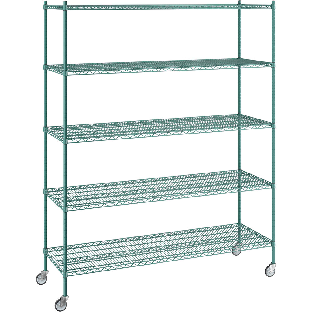 Regency 24 inch x 72 inch x 92 inch NSF Green Epoxy Mobile Wire Shelving Starter Kit with 5 Shelves