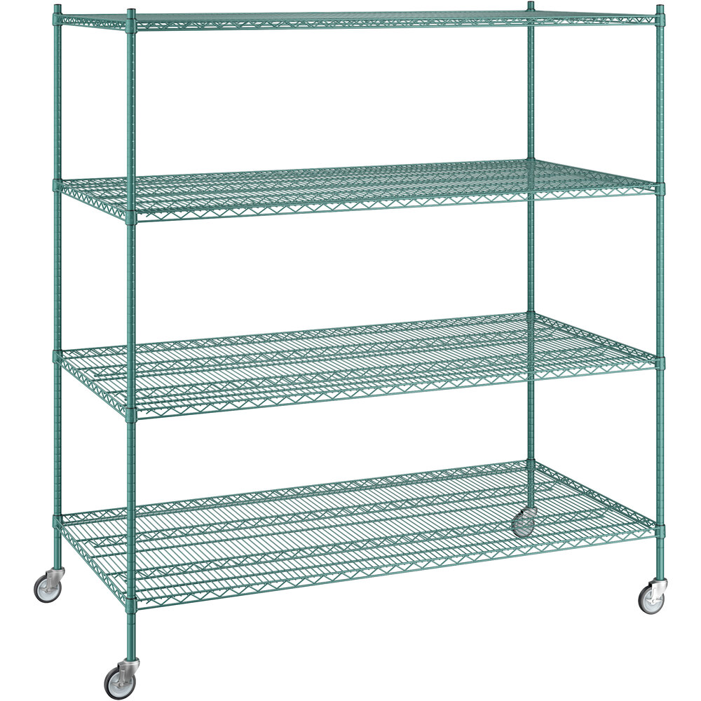 Regency 36 inch x 72 inch x 80 inch NSF Green Epoxy Mobile Wire Shelving Starter Kit with 4 Shelves