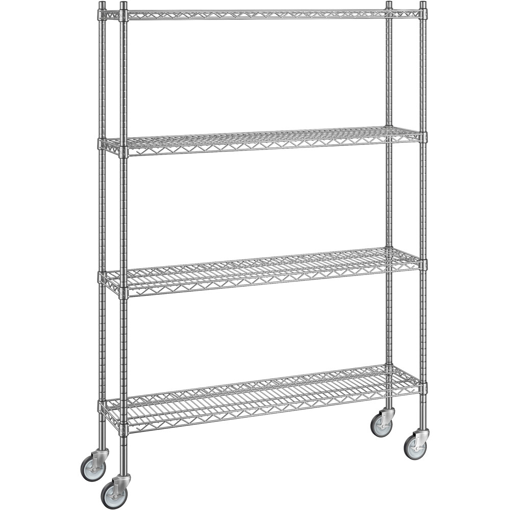 Regency 12 inch x 48 inch x 70 inch NSF Stainless Steel Wire Mobile Shelving Starter Kit with 4 Shelves