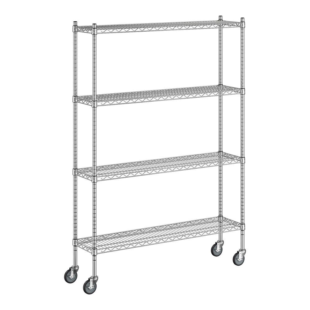Regency 12 inch x 48 inch x 70 inch NSF Stainless Steel Wire Mobile Shelving Starter Kit with 4 Shelves