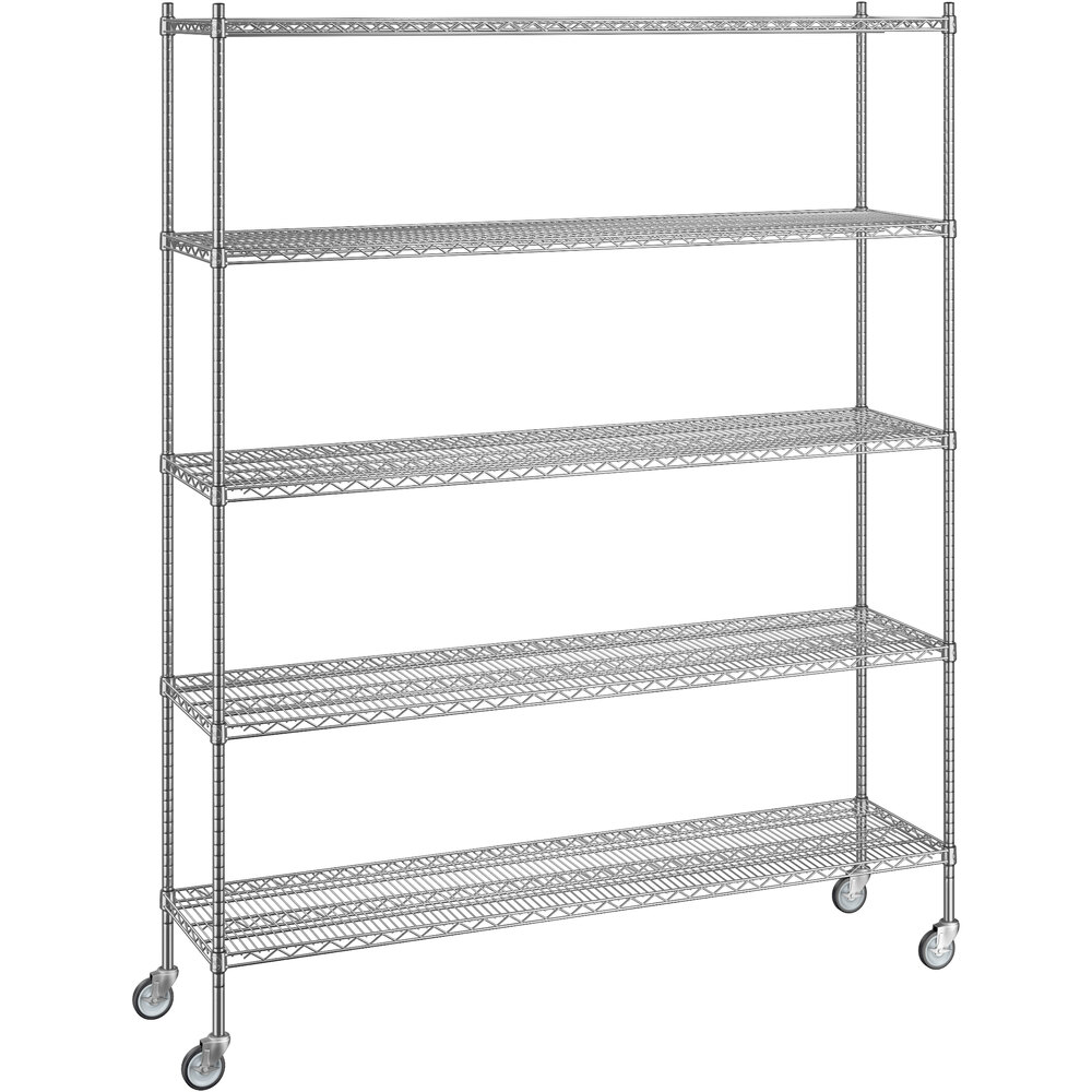 Regency 18 inch x 72 inch x 92 inch NSF Chrome Mobile Wire Shelving Starter Kit with 5 Shelves