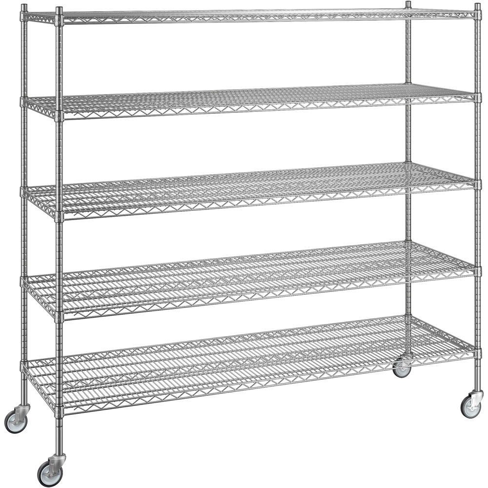 Regency 24 inch x 72 inch x 70 inch NSF Stainless Steel Wire Mobile Shelving Starter Kit with 5 Shelves