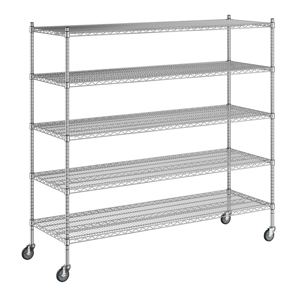 Regency 24 inch x 72 inch x 70 inch NSF Stainless Steel Wire Mobile Shelving Starter Kit with 5 Shelves