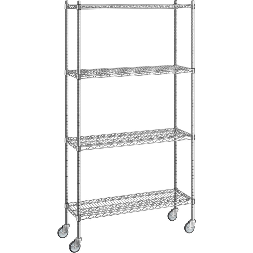 Regency 14 inch x 42 inch x 80 inch NSF Chrome Mobile Wire Shelving Starter Kit with 4 Shelves