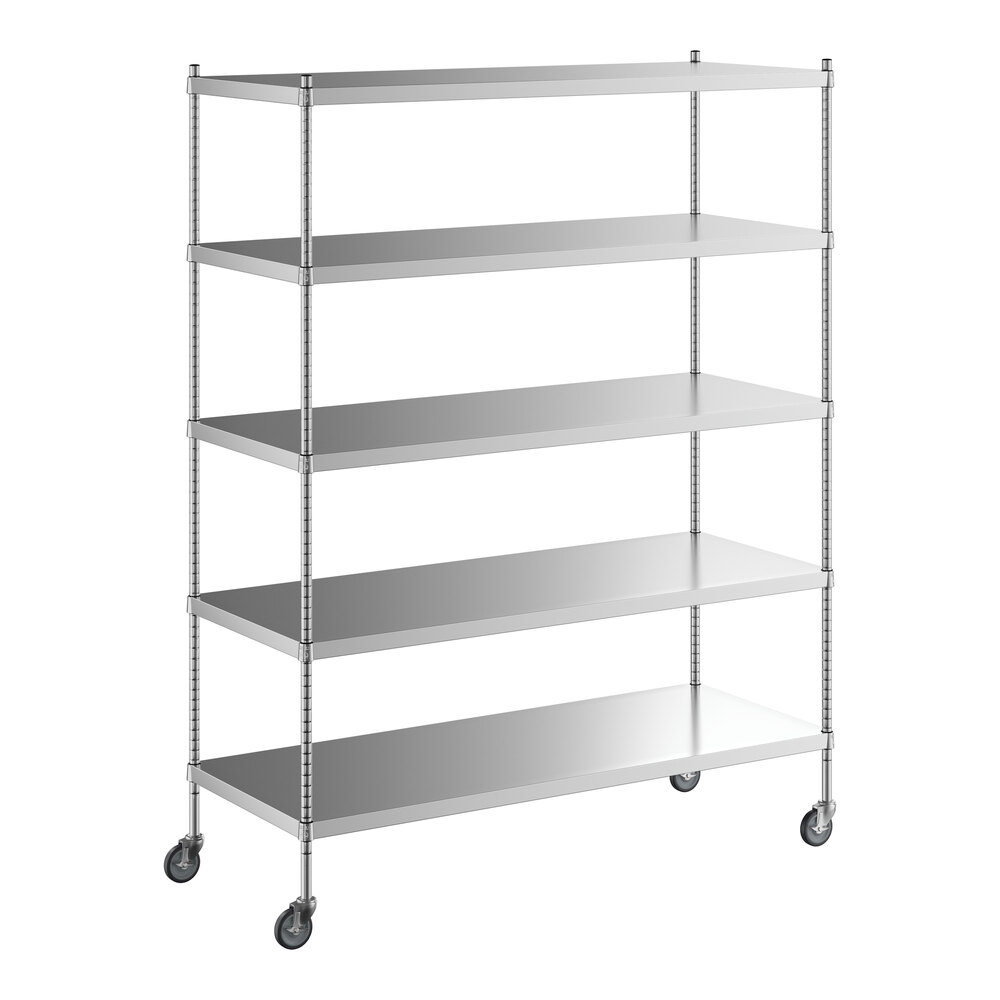 Regency 24 inch x 60 inch x 80 inch NSF Solid Stainless Steel Mobile Shelving Starter Kit with 5 Shelves