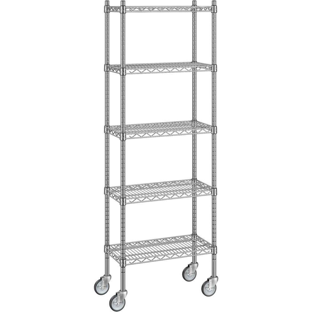 Regency 12 inch x 24 inch x 70 inch NSF Stainless Steel Wire Mobile Shelving Starter Kit with 5 Shelves