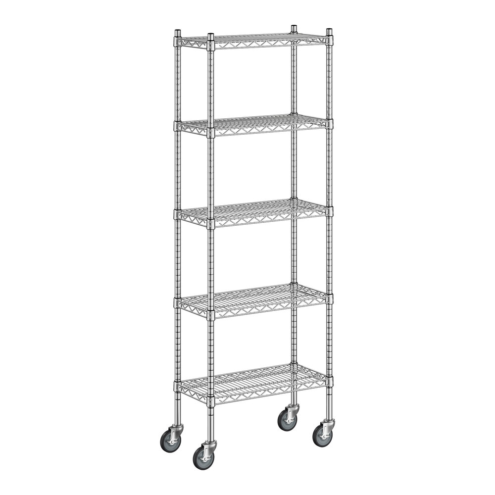 Regency 12 inch x 24 inch x 70 inch NSF Stainless Steel Wire Mobile Shelving Starter Kit with 5 Shelves