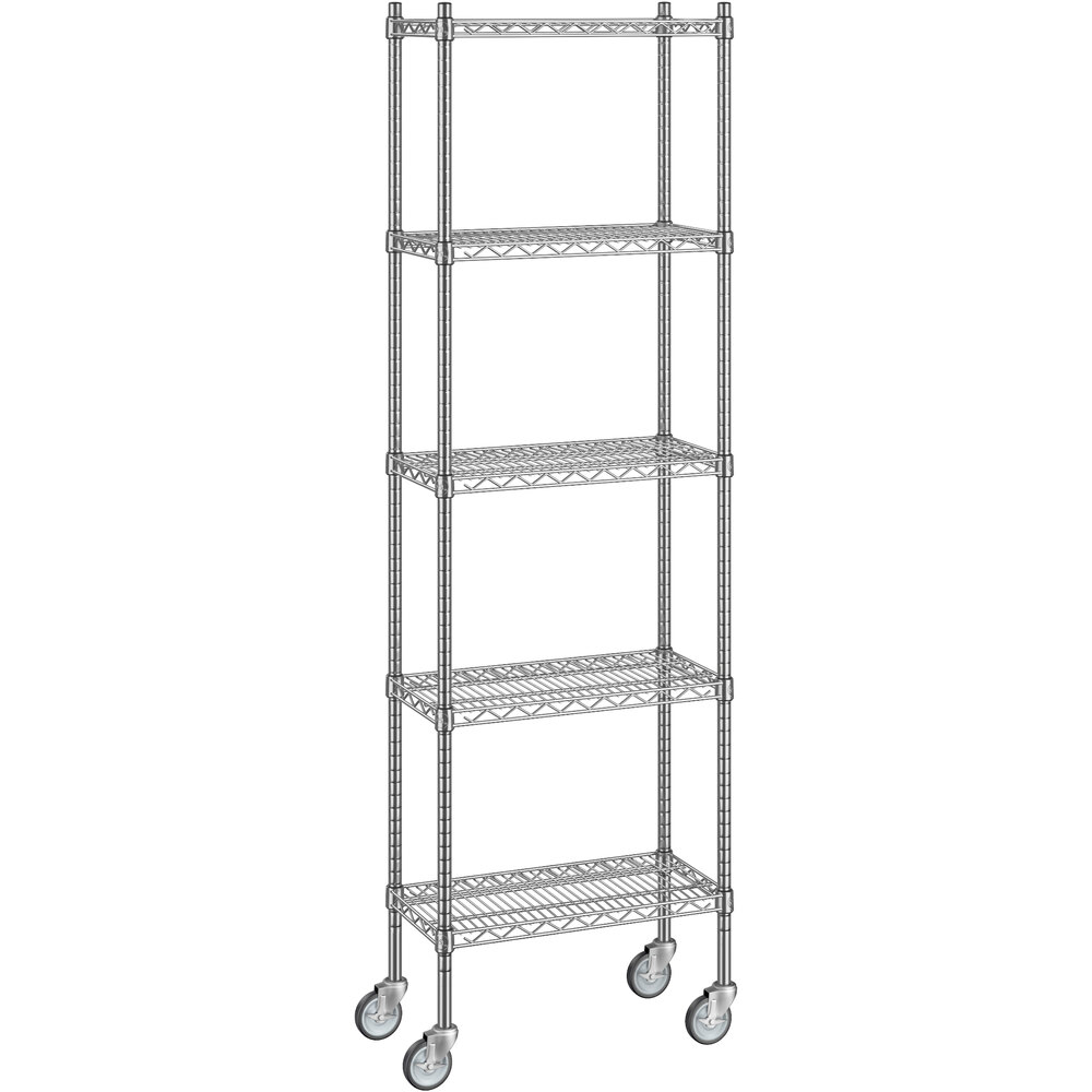 Regency 12 inch x 24 inch x 80 inch NSF Stainless Steel Wire Mobile Shelving Starter Kit with 5 Shelves