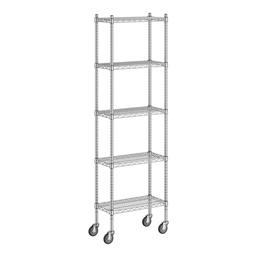 Regency 12 inch x 24 inch x 80 inch NSF Stainless Steel Wire Mobile Shelving Starter Kit with 5 Shelves