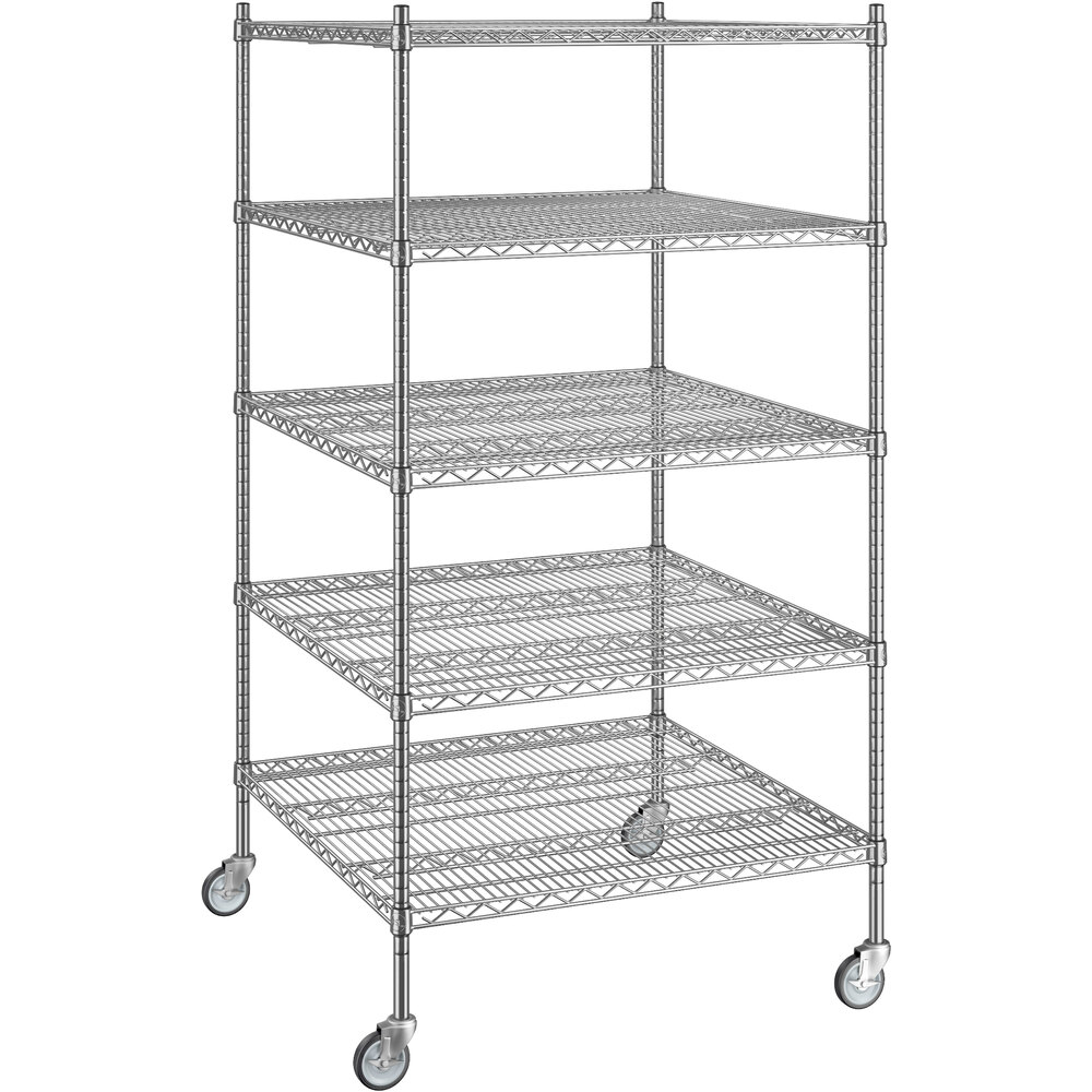Regency 36 inch x 36 inch x 70 inch NSF Chrome Mobile Wire Shelving Starter Kit with 5 Shelves