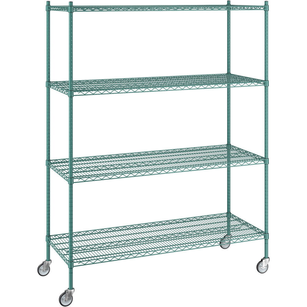 Regency 24 inch x 60 inch x 80 inch NSF Green Epoxy Mobile Wire Shelving Starter Kit with 4 Shelves
