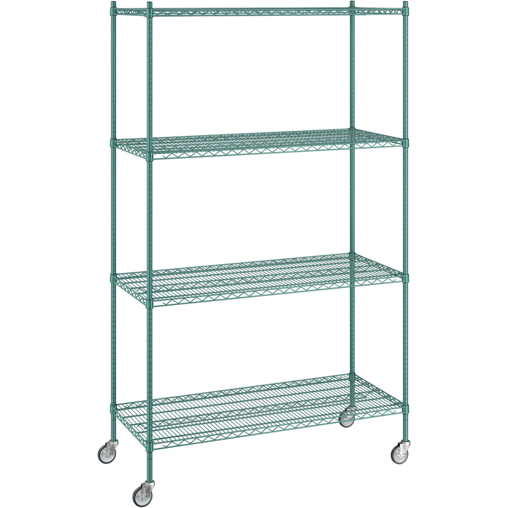 Regency 24 inch x 54 inch x 92 inch NSF Green Epoxy Mobile Wire Shelving Starter Kit with 4 Shelves