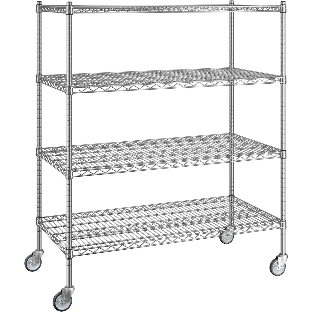 Regency 24 inch x 48 inch x 60 inch NSF Chrome Mobile Wire Shelving Starter Kit with 4 Shelves