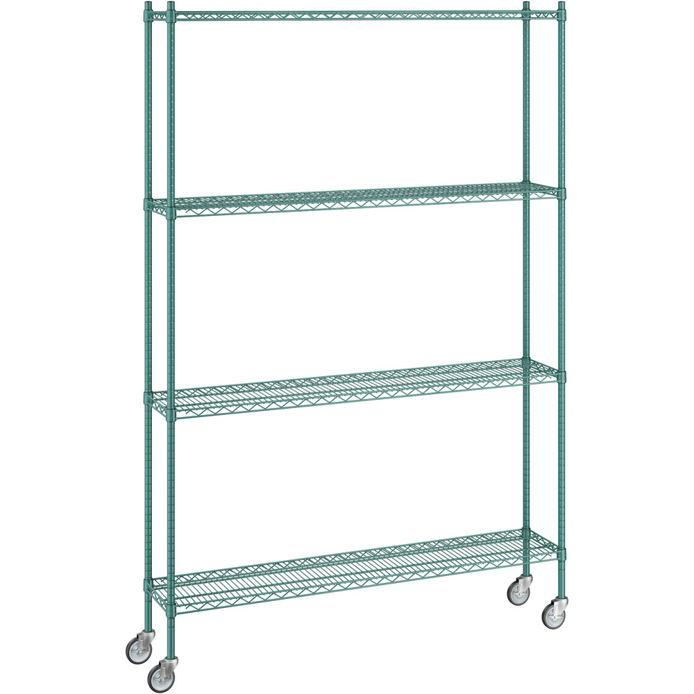 Regency 12 inch x 60 inch x 92 inch NSF Green Epoxy Mobile Wire Shelving Starter Kit with 4 Shelves