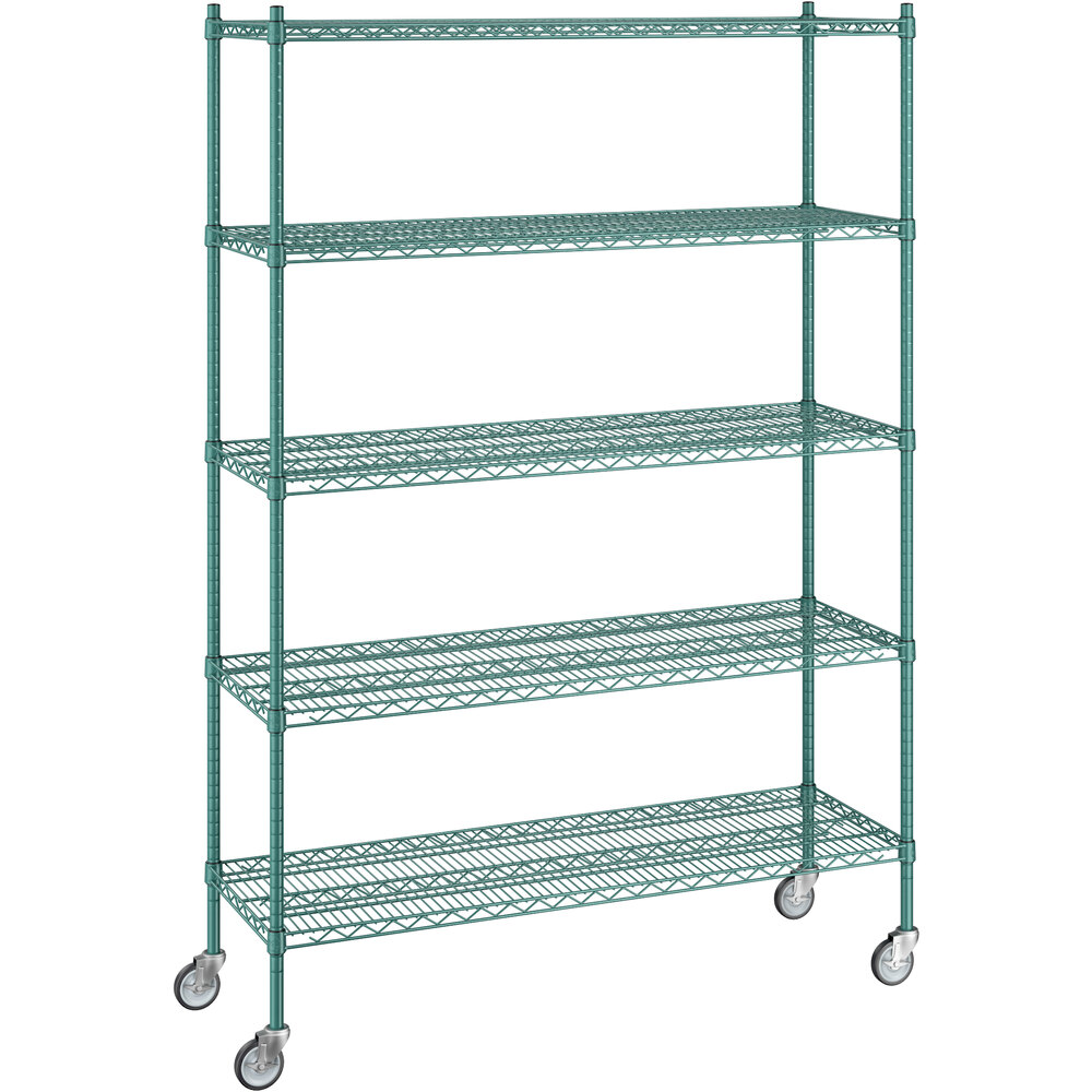 Regency 18 inch x 54 inch x 80 inch NSF Green Epoxy Mobile Wire Shelving Starter Kit with 5 Shelves