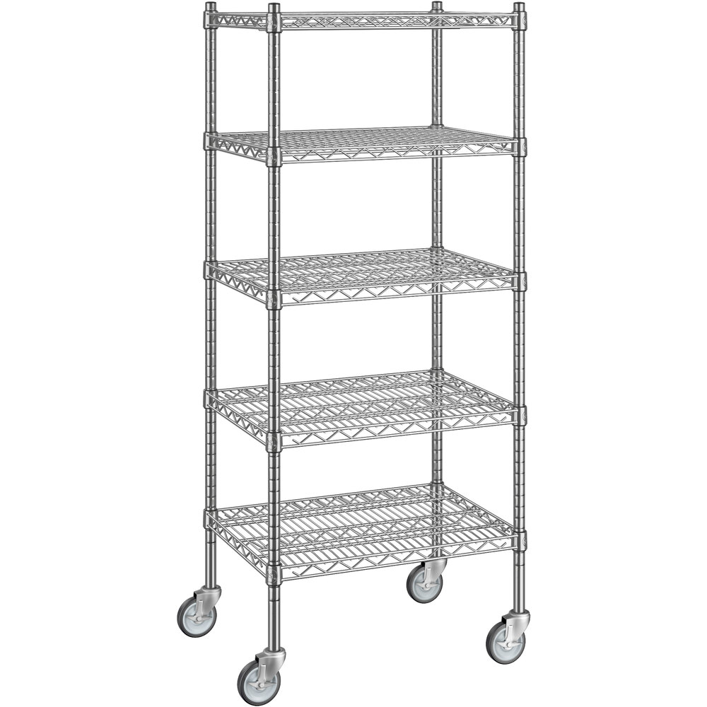 Regency 18 inch x 24 inch x 60 inch NSF Chrome Mobile Wire Shelving Starter Kit with 5 Shelves