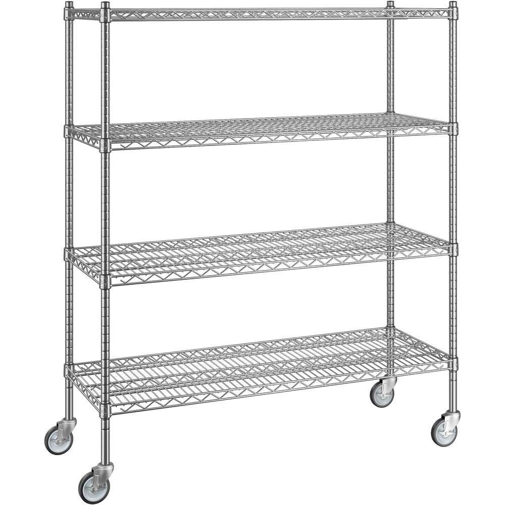 Regency 18 inch x 48 inch x 60 inch NSF Chrome Mobile Wire Shelving Starter Kit with 4 Shelves